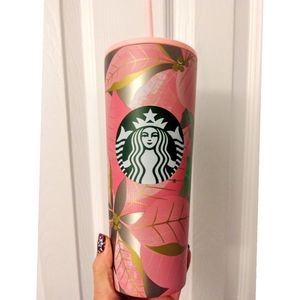 Holiday 2020 pink poinsettia holiday tumbler
